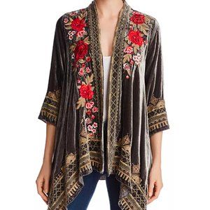 Meri Floral Embroidered Velvet Kimono